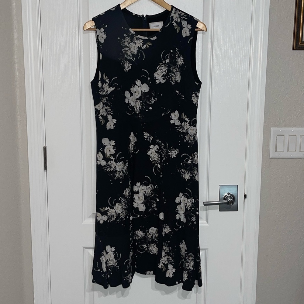 ERDEM Jana Floral Knee Length Crepe Black Floral Sleeveless Midi Dress Ruffle 12 - Picture 3 of 13